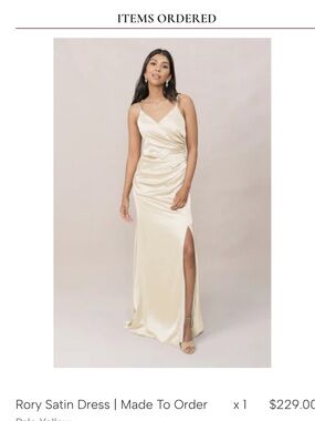 Revelry Rory Satin Dress in Pale Yellow/Cream
